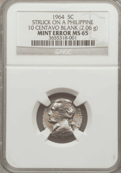 1964 Nickel Struck On a 10-Centavo Coin Error