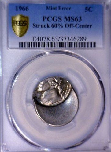 1966 Nickel Struck 60% Off-Center Error
