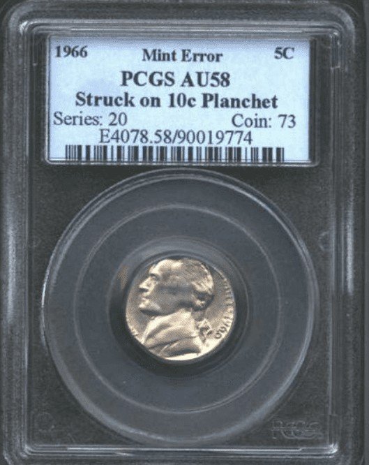 1966 Nickel Struck on a 10¢ (Dime) Planchet