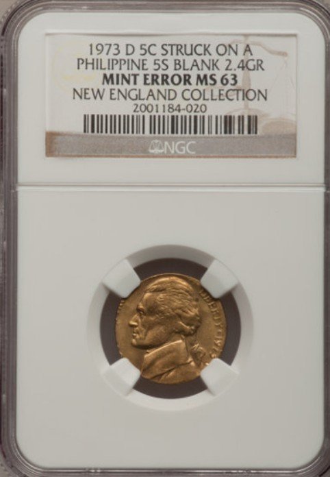 1973 D Nickel – Struck on a Philippine 5-Sentimo Planchet