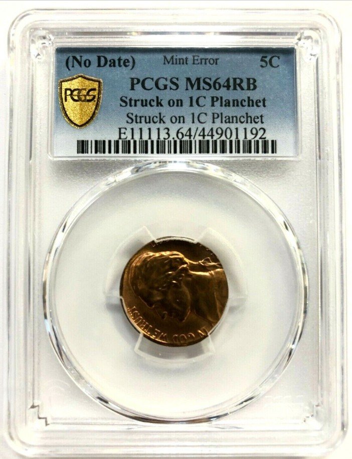 No Mint Mark Nickel Struck on a 1-Cent Planchet