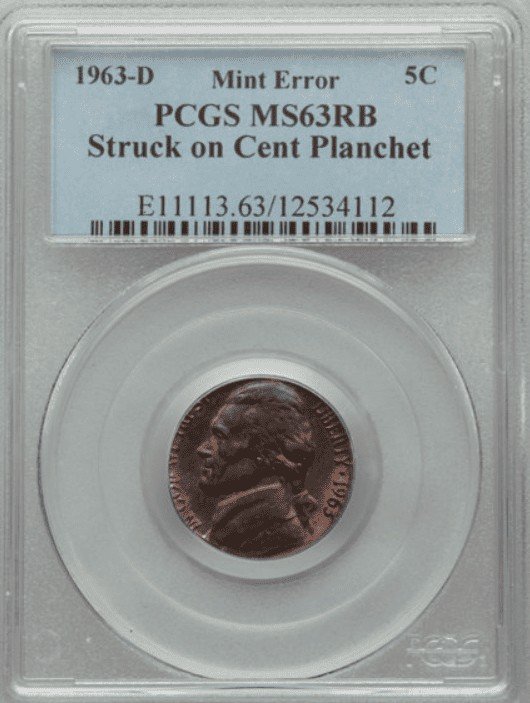 1963 (P) Nickel Struck on a Penny Planchet