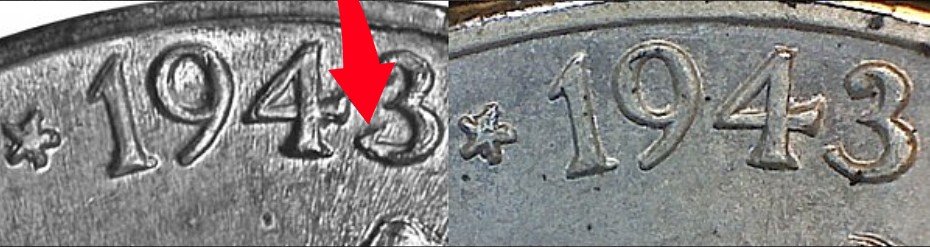 1943-P Jefferson Fish Hook Nickel Error