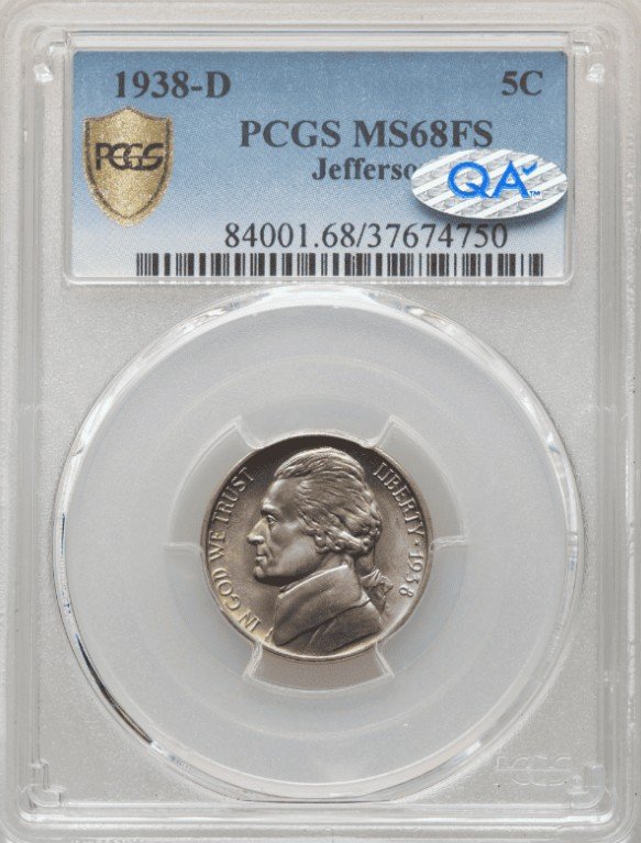 1938 D Jefferson Nickel, MS68+ Full Step