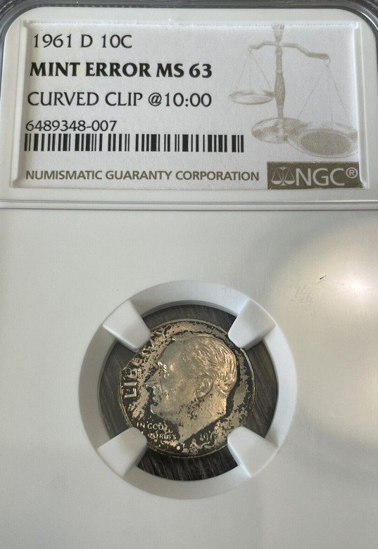 1961-D Dime Curved Clip Error
