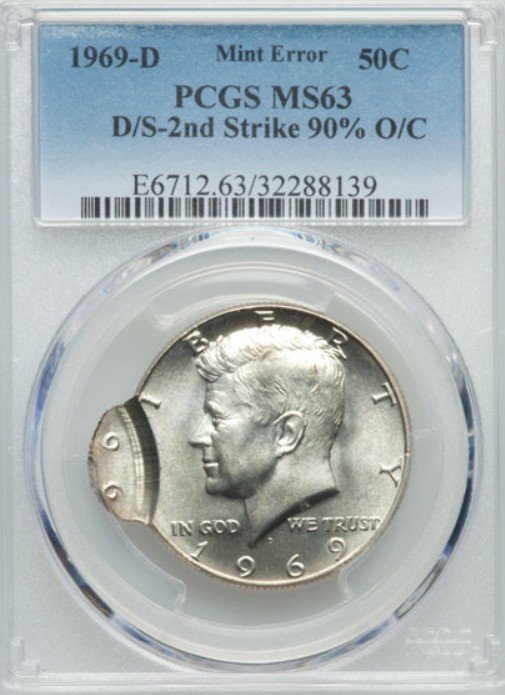 1969-D Dime Double Struck 90% Off-Center