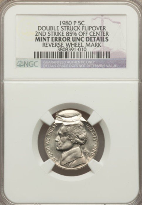 1979 (P) Nickel Double Struck 85% Off-Center with Flipover
