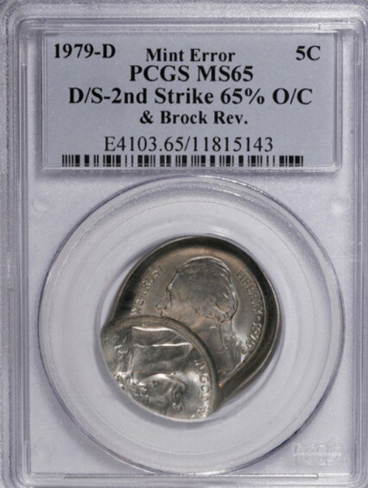 1979-D Nickel Double Struck 65% Off-Center with Brockage Reverse