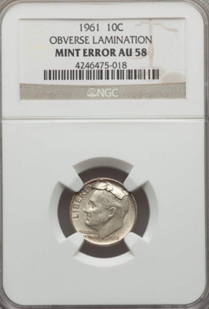 1961 (P) Dime Lamination Error