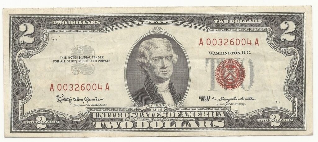 Two Dollar Bill Red Seal Series 1963 US Currency Good or Better: Value and Collector Guide