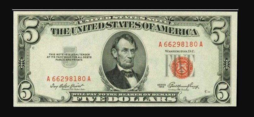 1953 Red Seal $5 Bill